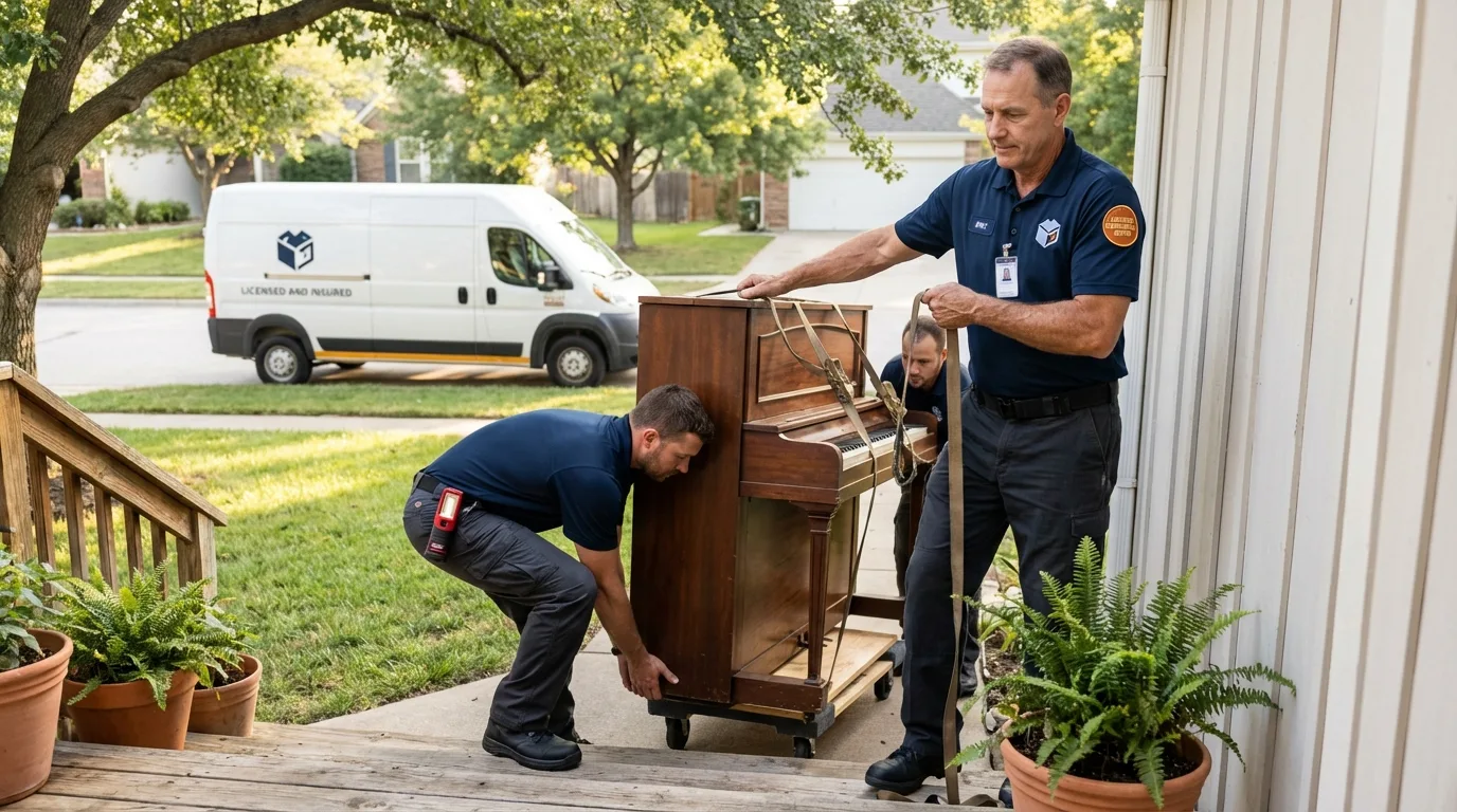 Licensed piano movers securing grand piano in Porterdale, GA