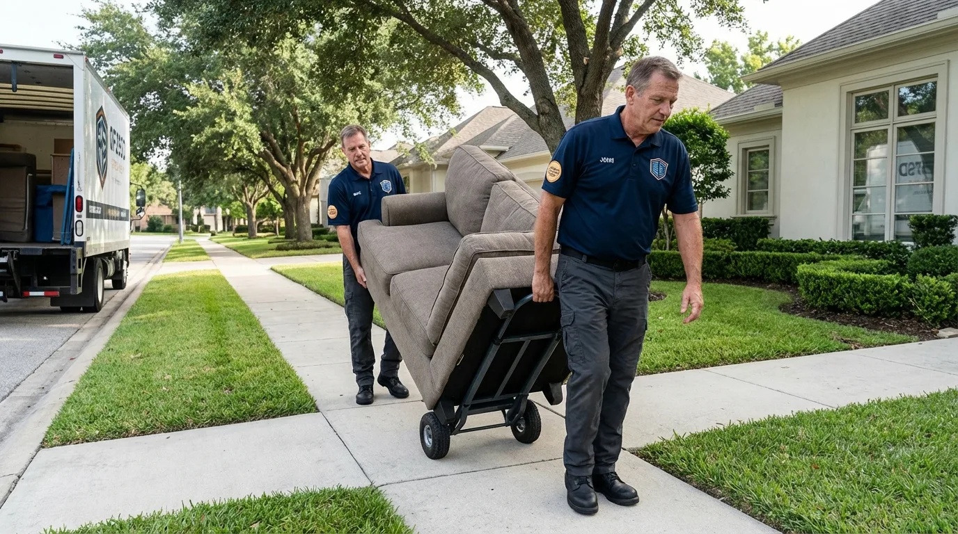 Local residential moving crew loading furniture in Porterdale, GA